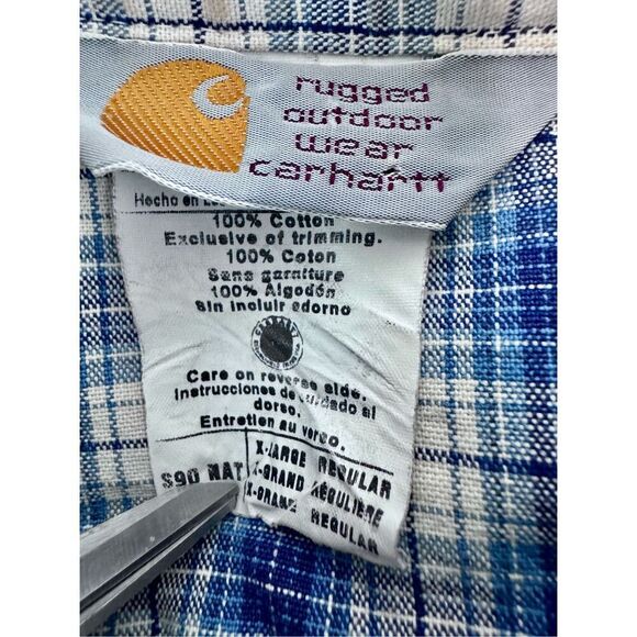 Carhartt Men's Blue White Plaid Button 100% Cotton Down Shirt Size XL - Picture 5 of 8